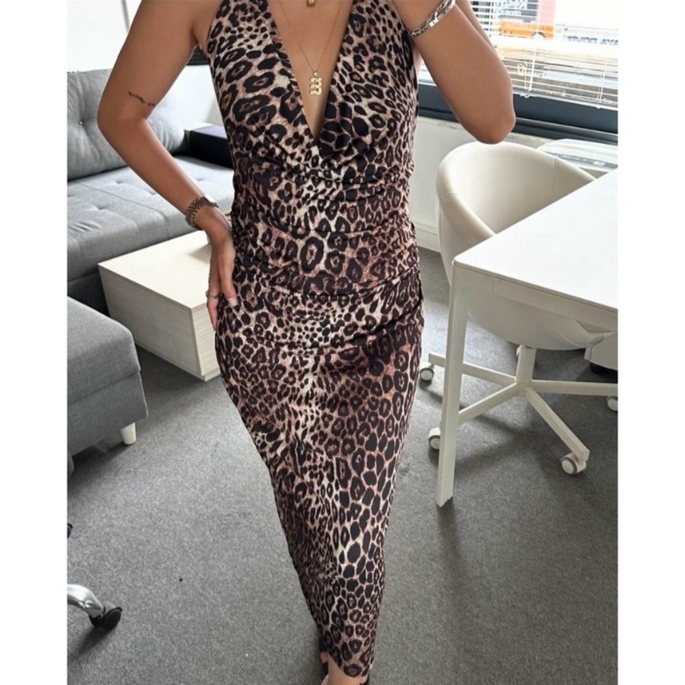 Zara leopard animal print draped midi dress - Picture 7 of 14